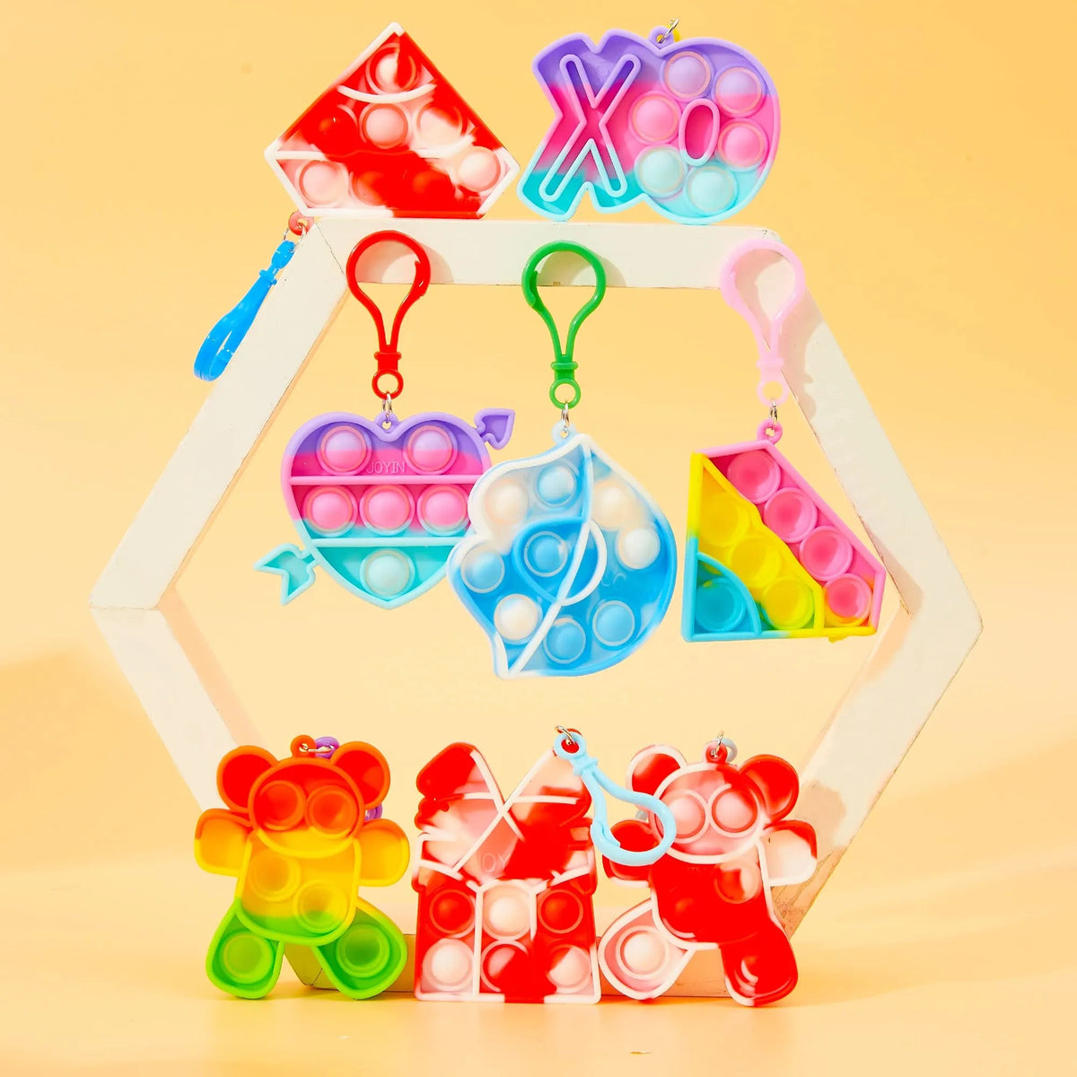 18Pcs Kids Valentine's Cards with Push Bubble Keychain Toy - Classroom Exchange Gifts