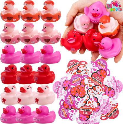 18Pcs Kids Valentine's Day Cards with Rubber Ducks - Classroom Exchange Gifts