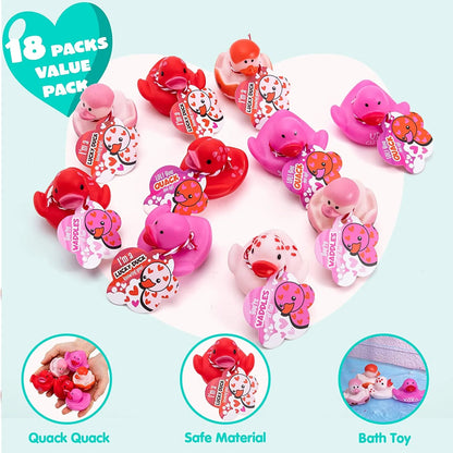 18Pcs Kids Valentine's Day Cards with Rubber Ducks - Classroom Exchange Gifts