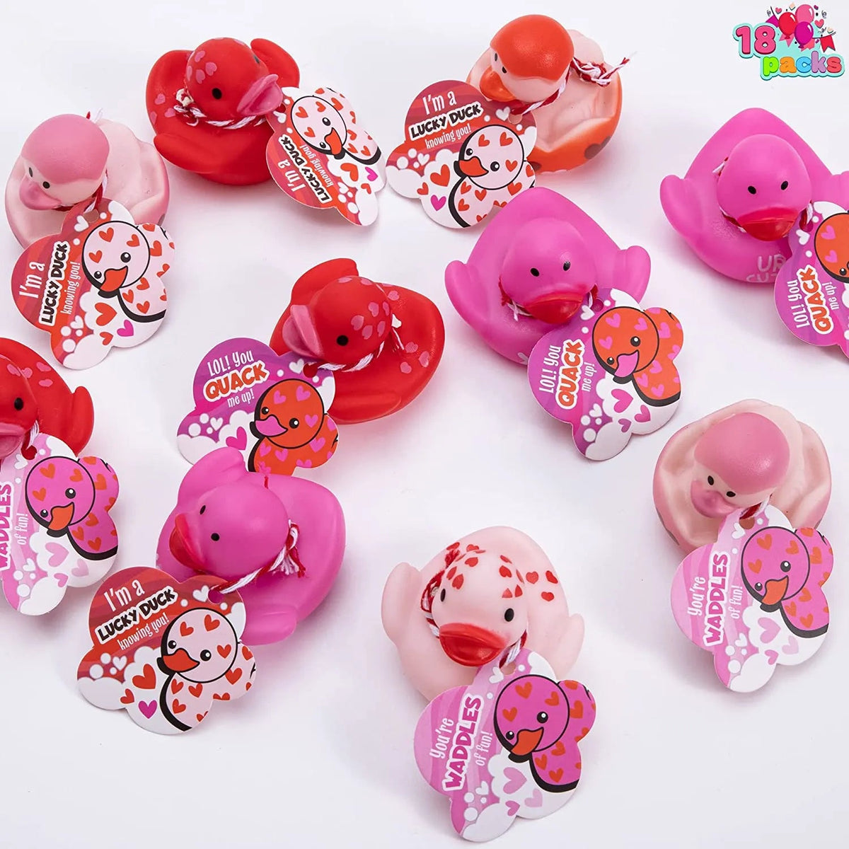 18Pcs Kids Valentine's Day Cards with Rubber Ducks - Classroom Exchange Gifts