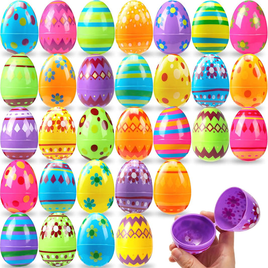 18 Pack 3.15-Inch Printed Plastic Empty Easter Eggs for Hunt & Party