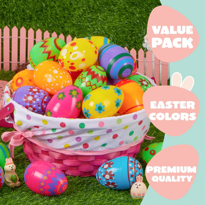 18 Pack 3.15-Inch Printed Plastic Empty Easter Eggs for Hunt & Party
