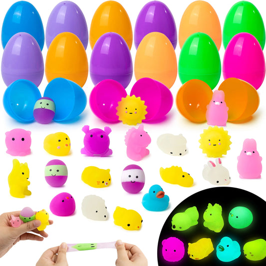 18 Glow-in-the-Dark Mochi Squishy Toys in Prefilled Easter Eggs for Egg Hunt