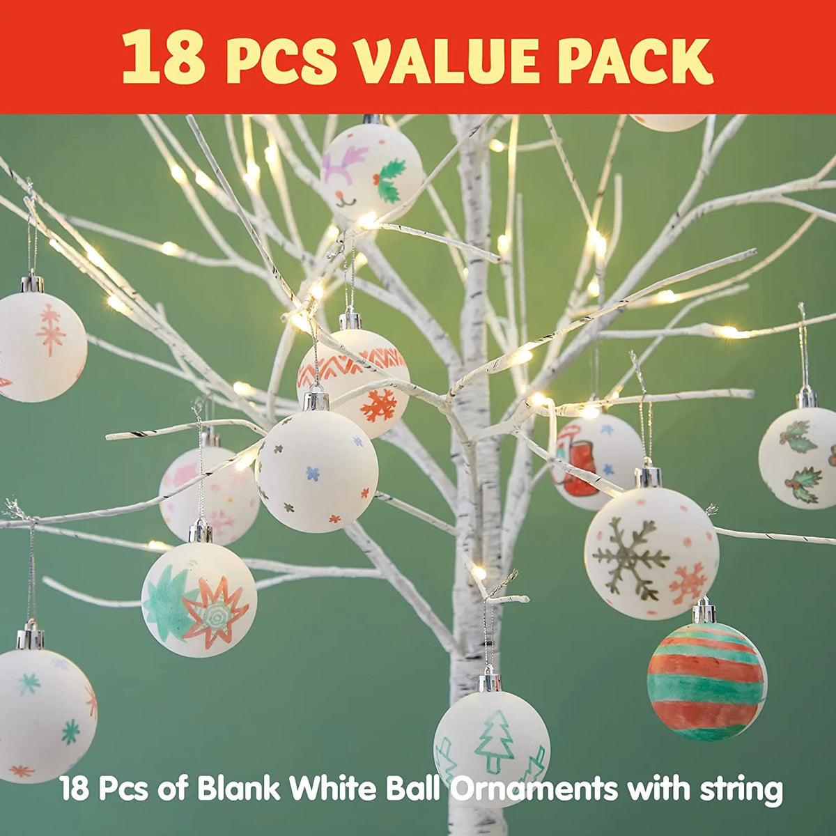 18-Pack Blank White Ball Ornaments for DIY Crafts