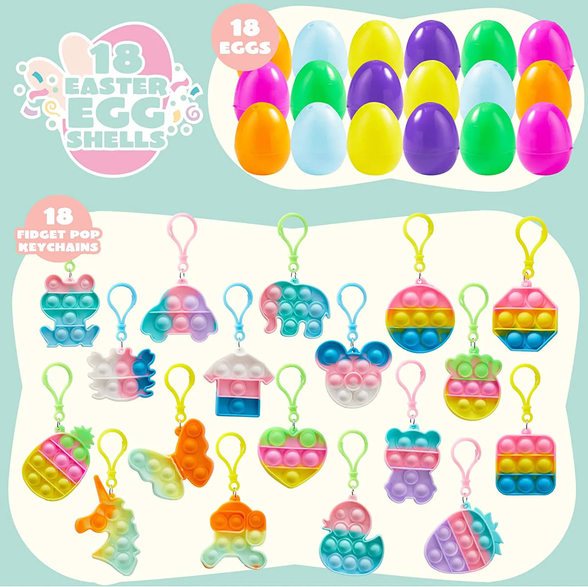 18-Piece Bubble Animal Keychain Prefilled Easter Eggs