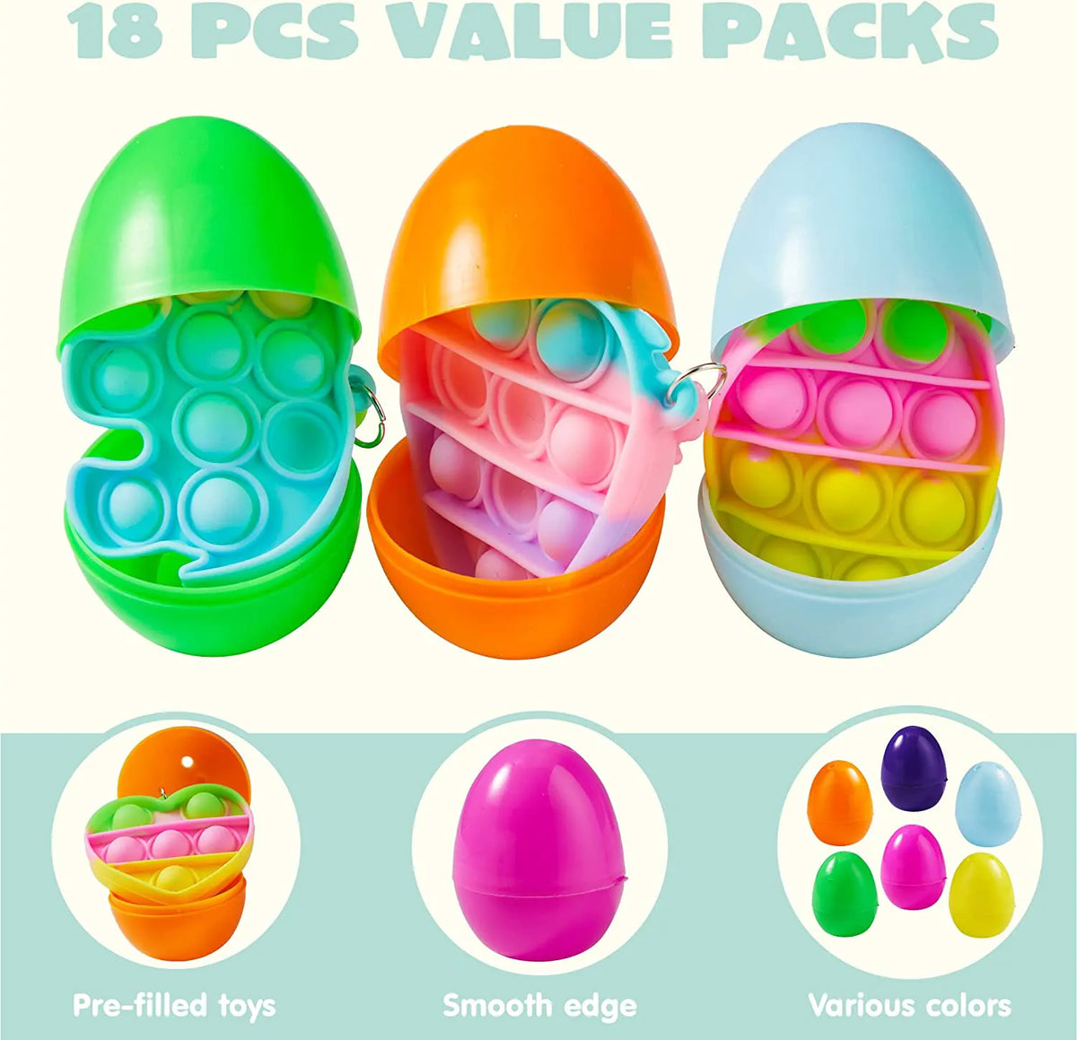 18-Piece Bubble Animal Keychain Prefilled Easter Eggs