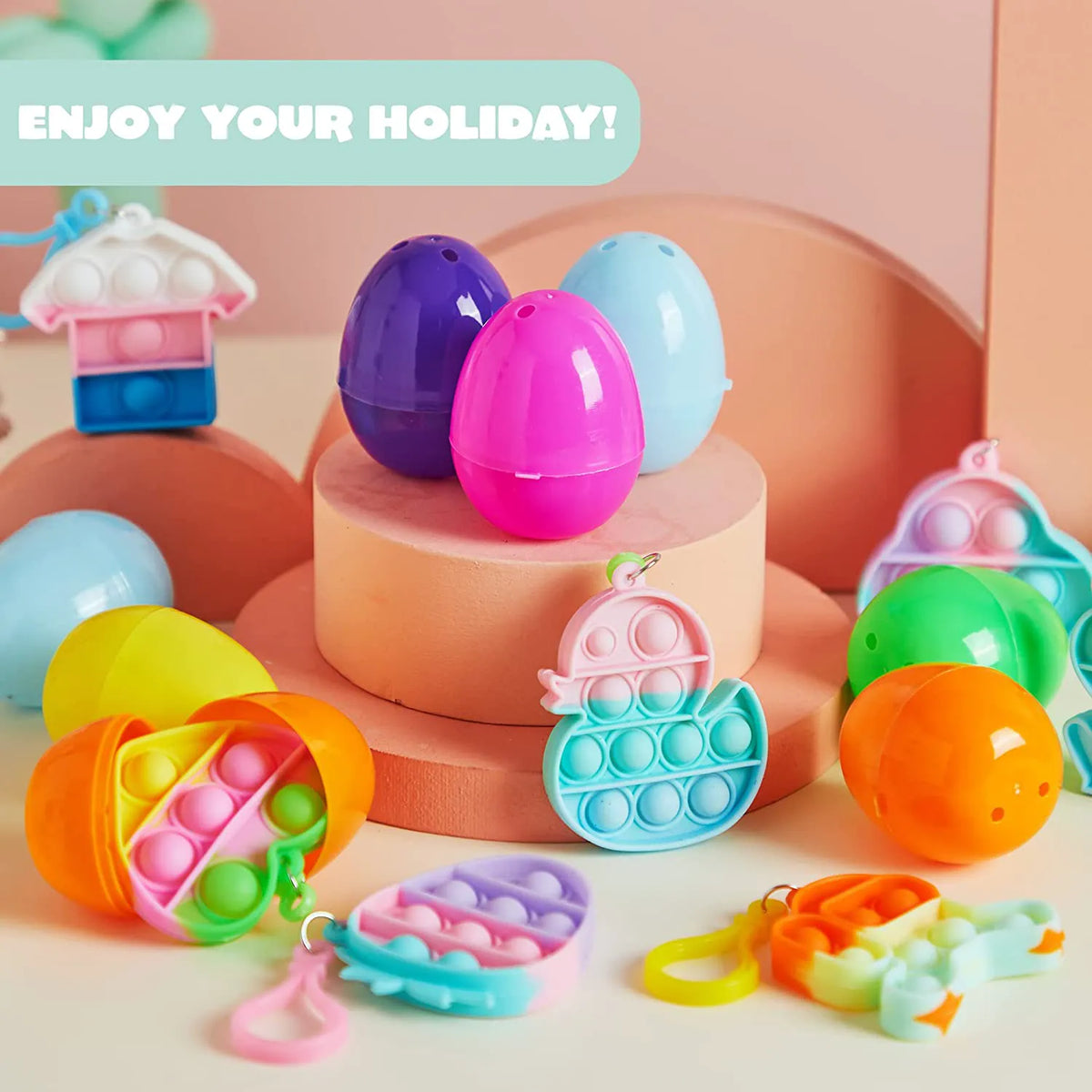 18-Piece Bubble Animal Keychain Prefilled Easter Eggs