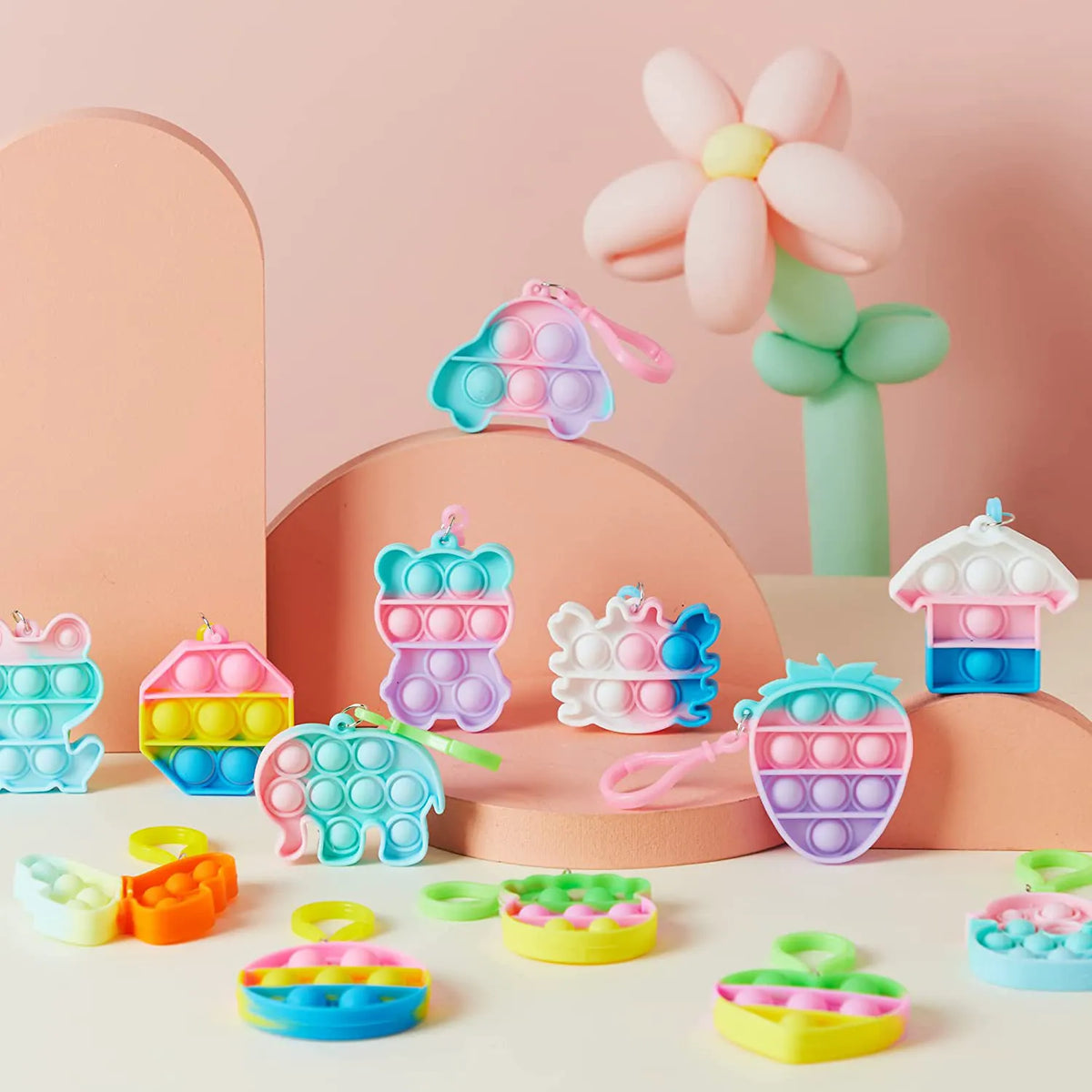 18-Piece Bubble Animal Keychain Prefilled Easter Eggs
