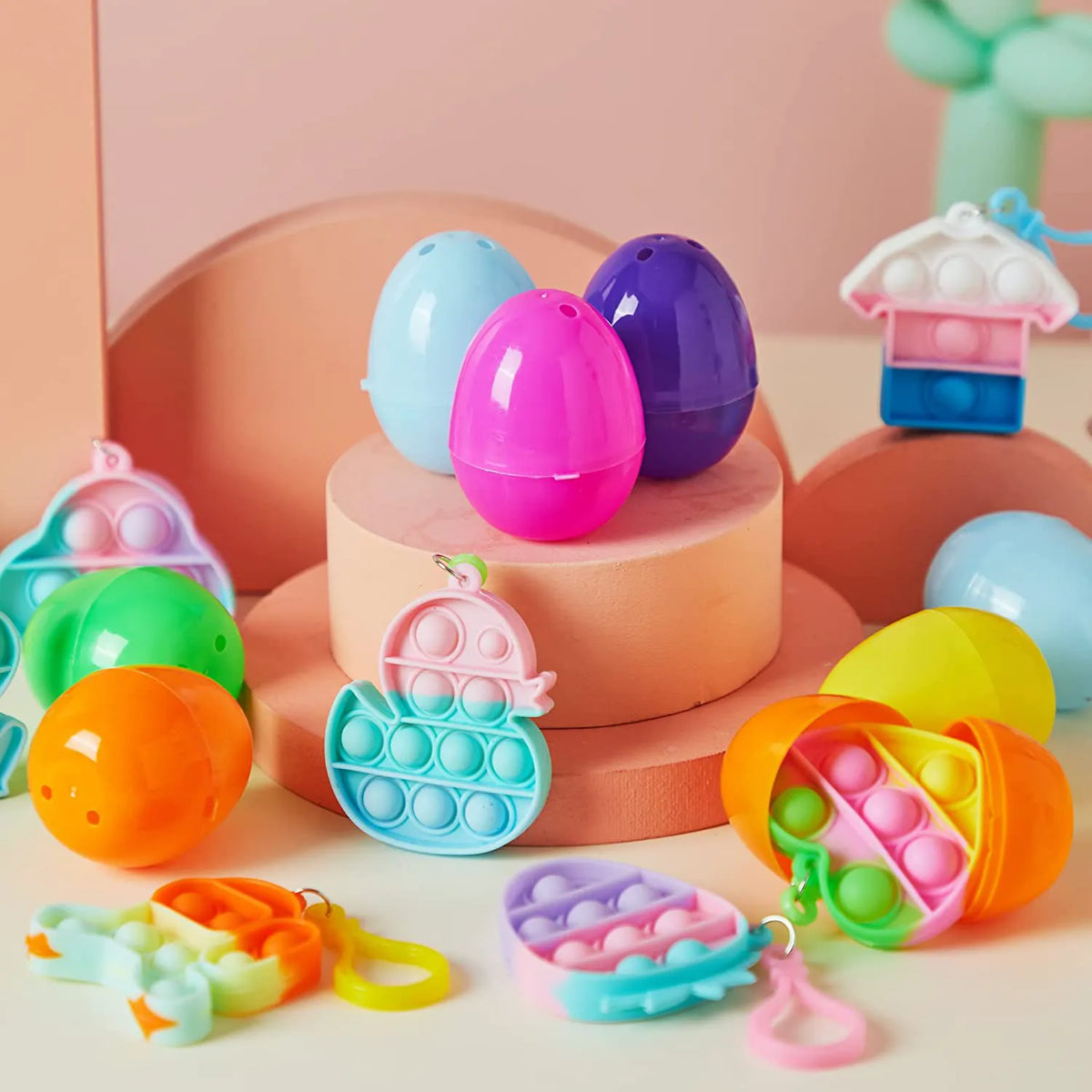 18-Piece Bubble Animal Keychain Prefilled Easter Eggs