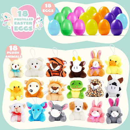 18-Pack Plush Animal Toys in Prefilled Easter Eggs (2.23 Inches)