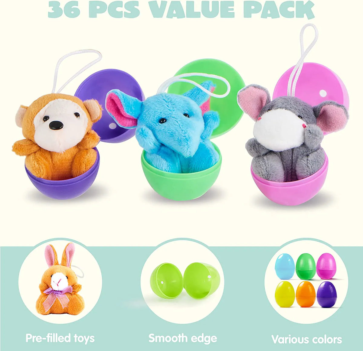 18-Pack Plush Animal Toys in Prefilled Easter Eggs (2.23 Inches)