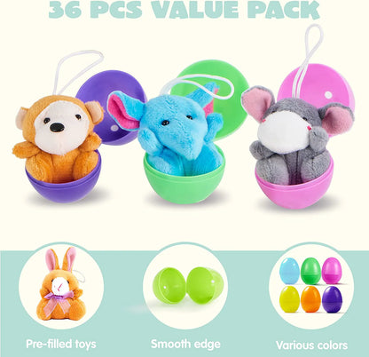18-Pack Plush Animal Toys in Prefilled Easter Eggs (2.23 Inches)