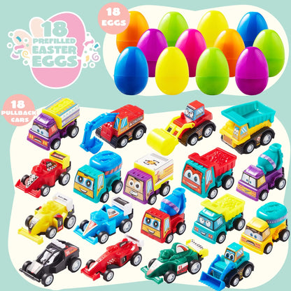 18 Pull Back Cars in Prefilled Easter Eggs (3-Pack)