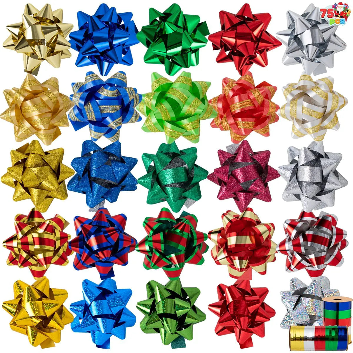 3 Inch Christmas Gift Bows, 75 Pack
