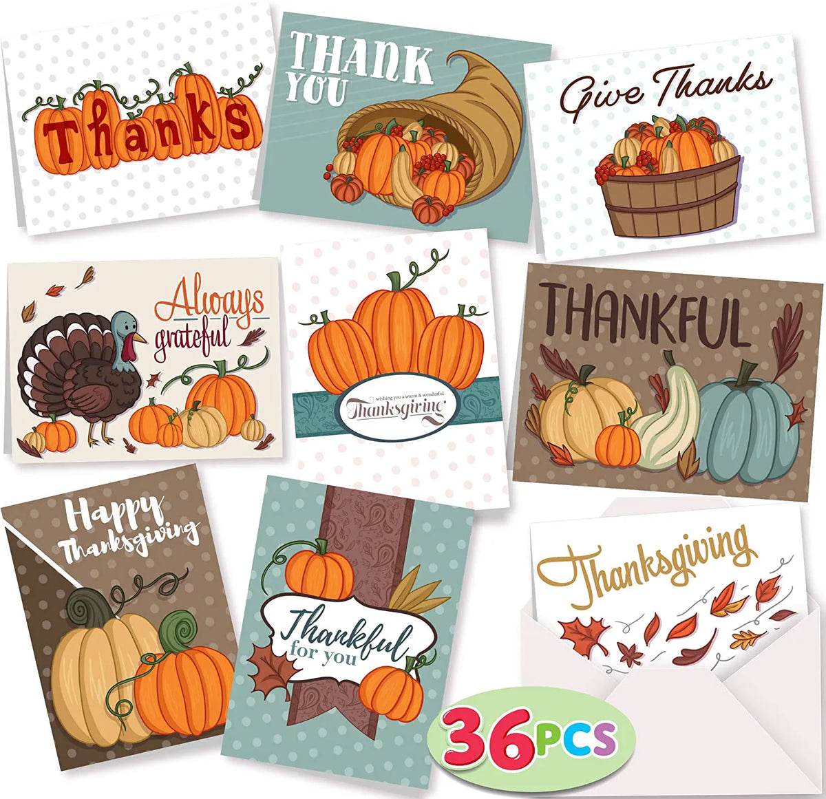 36 Pumpkin Thanksgiving Greeting Cards