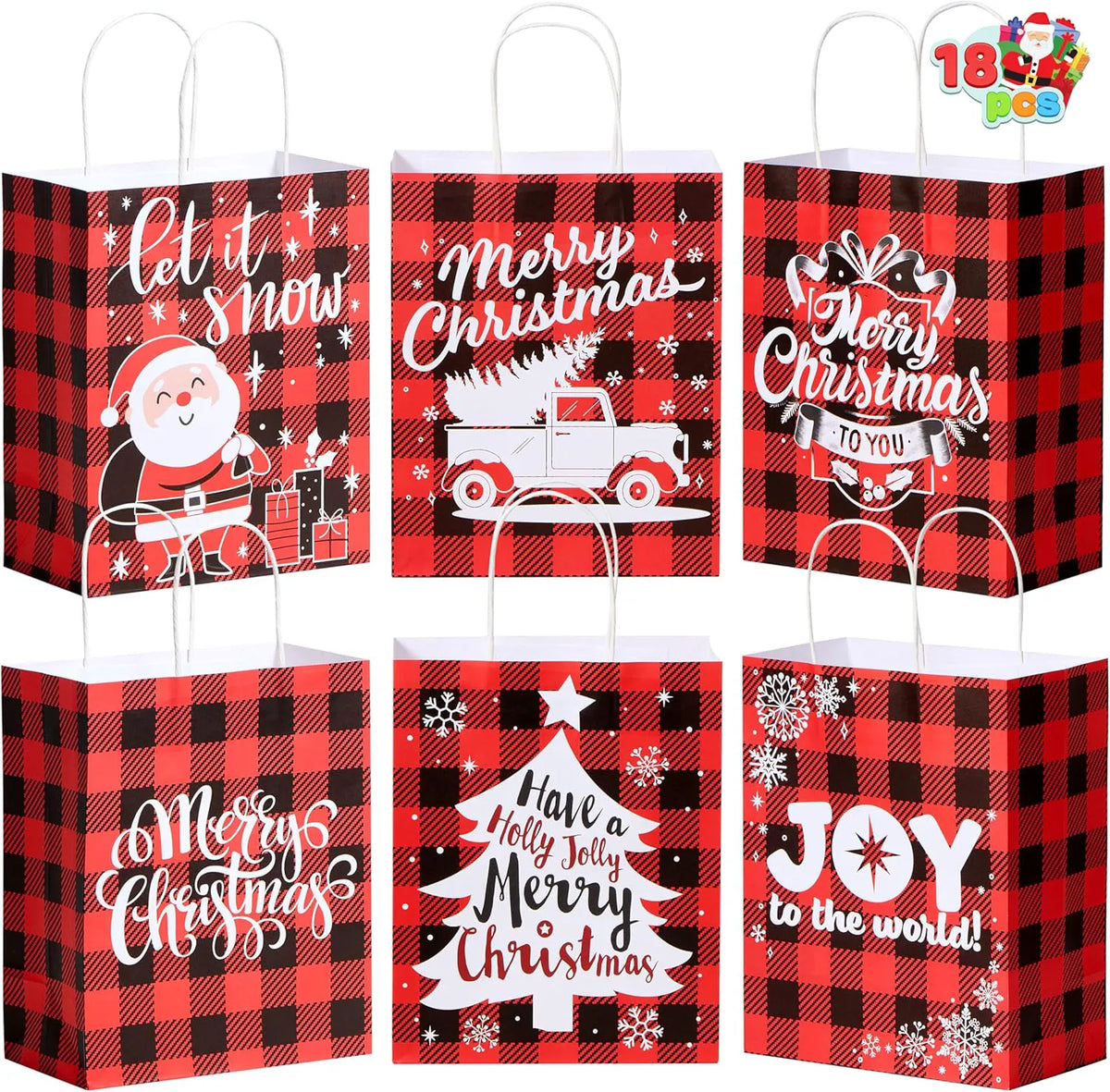 18 Pack Christmas White Kraft Bags with Handles