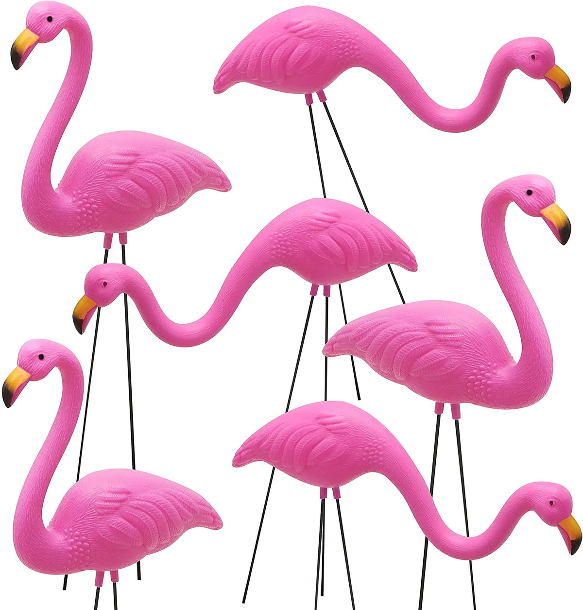 Set of 6 Small Pink Flamingo Yard Ornaments