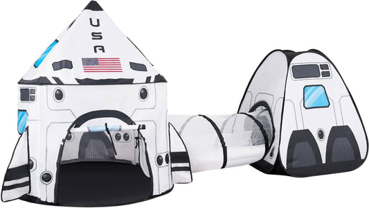 White Rocket Ship Pop-Up Play Tent with Tunnel