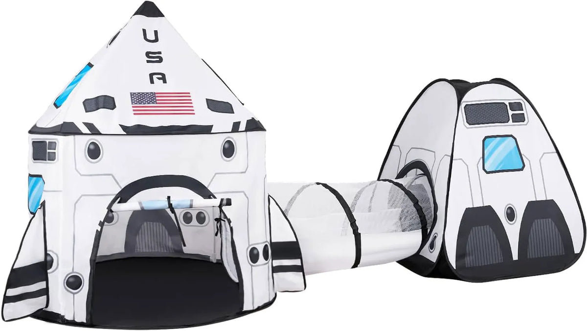 White Rocket Ship Pop-Up Play Tent with Tunnel