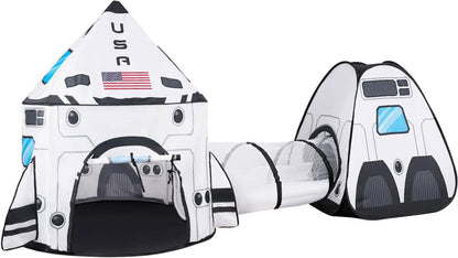White Rocket Ship Pop-Up Play Tent with Tunnel