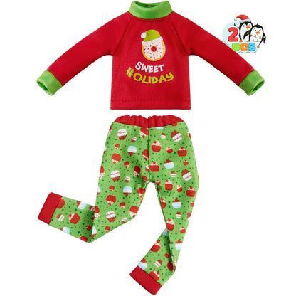 2 Pack Santa Ugly Sweaters for Dolls - Cupcakes and Donuts Themed Naughty Pajamas