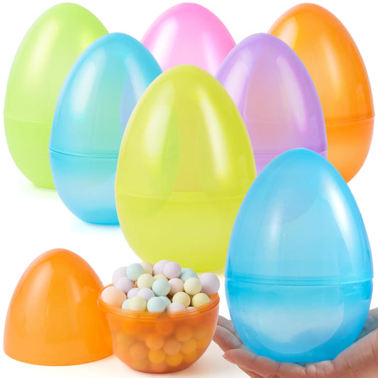 6 Large Clear Easter Eggs, 6-Inch Jumbo Plastic Fillable Eggs for Easter Hunt