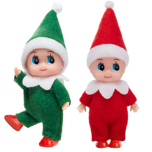 2 Pack Christmas Elf Plush Dolls, Red and Green