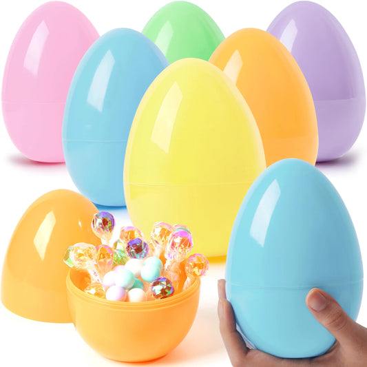 6 Large Pastel Easter Eggs - 6 Inch Jumbo Plastic Fillable Eggs for Easter Hunt