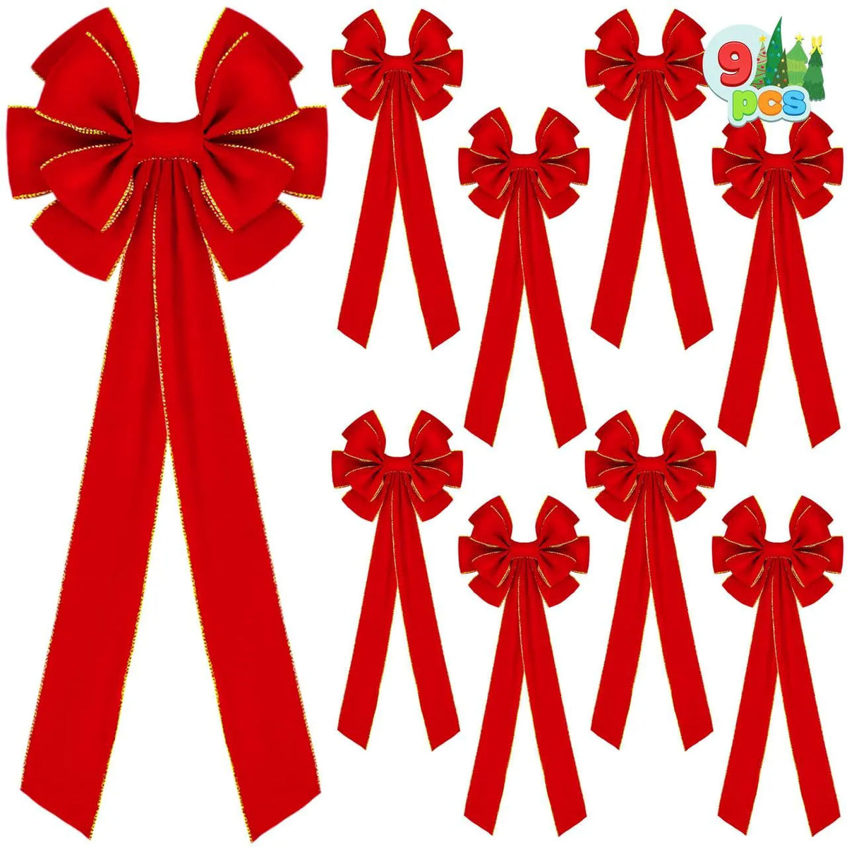 9-Piece Large Red Velvet Christmas Bows