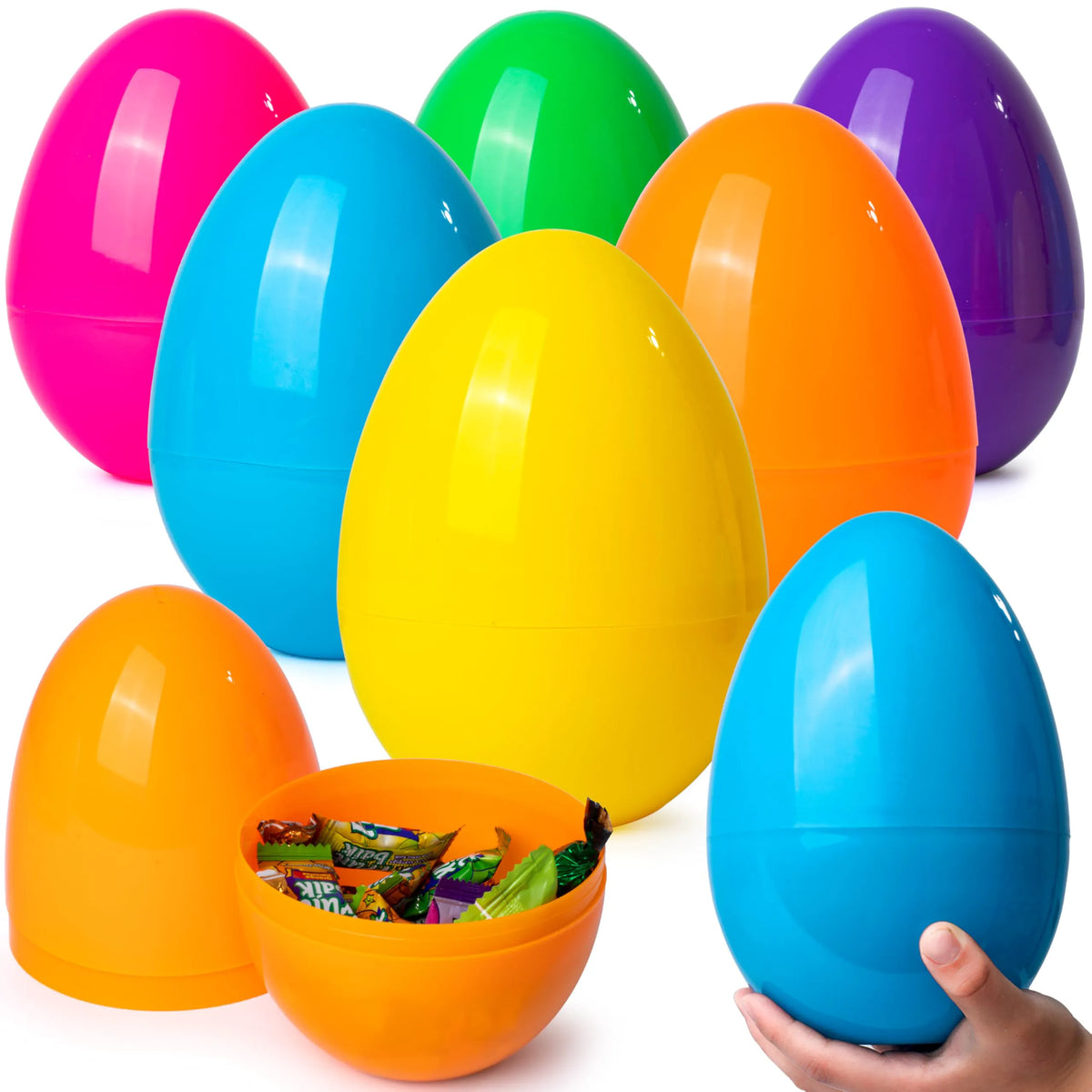 6-Pack 7-Inch Jumbo Colorful Plastic Easter Egg Shells for Egg Hunt