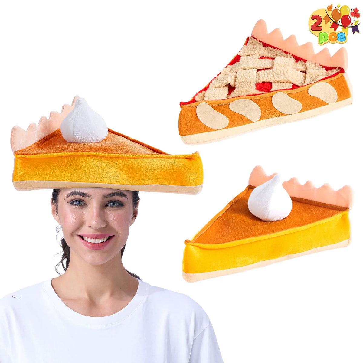 2 PCS Thanksgiving Plush Pumpkin & Apple Pie Hats