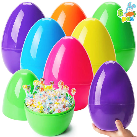 6-Pack 10-Inch Jumbo Plastic Easter Egg Shells, Fillable for Easter Egg Hunt