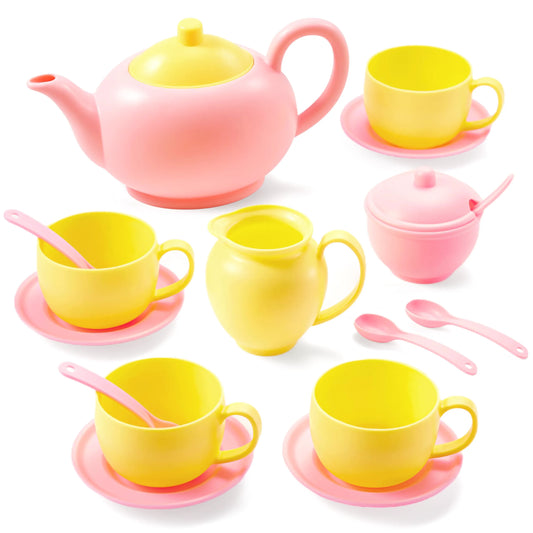 18-Piece Pretend Tea Party Set with Pink Teapot