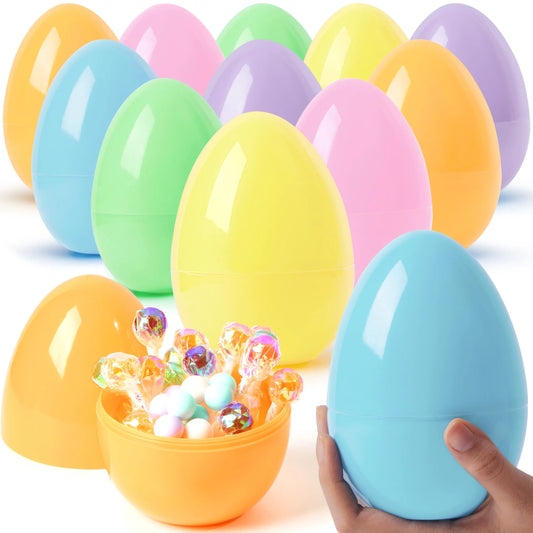 12 Large Pastel Easter Eggs, 6-Inch Jumbo Fillable Plastic Eggs