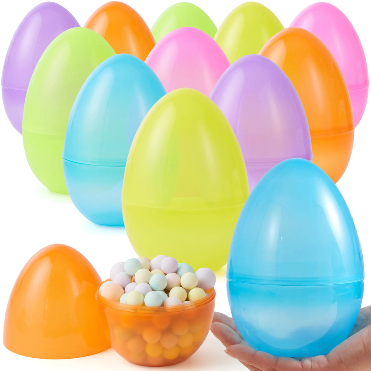 12 Large Clear Easter Eggs, 6-Inch Jumbo Plastic Fillable Eggs