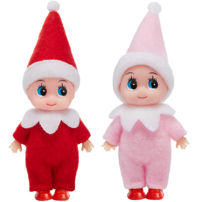 2 Pack Christmas Elf Plush Dolls, Red and Pink