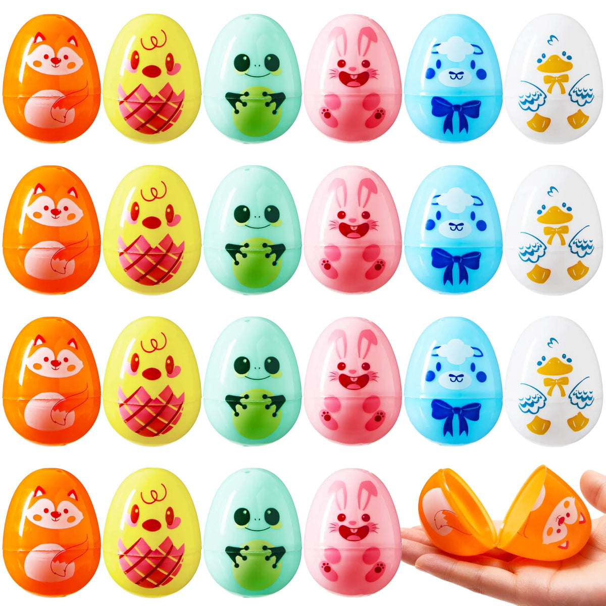 24 Multicolor Plastic Animal Easter Eggs
