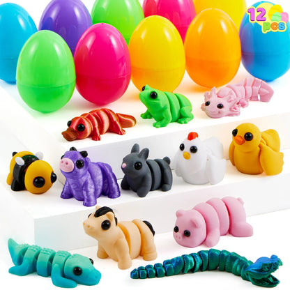 12 Prefilled Easter Eggs with 3D Mini Animals