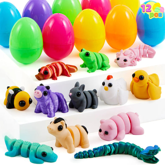 12 Prefilled Easter Eggs with 3D Mini Animals