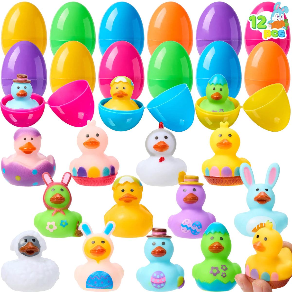 12 Prefilled Easter Eggs with Rubber Ducks Bath Toys