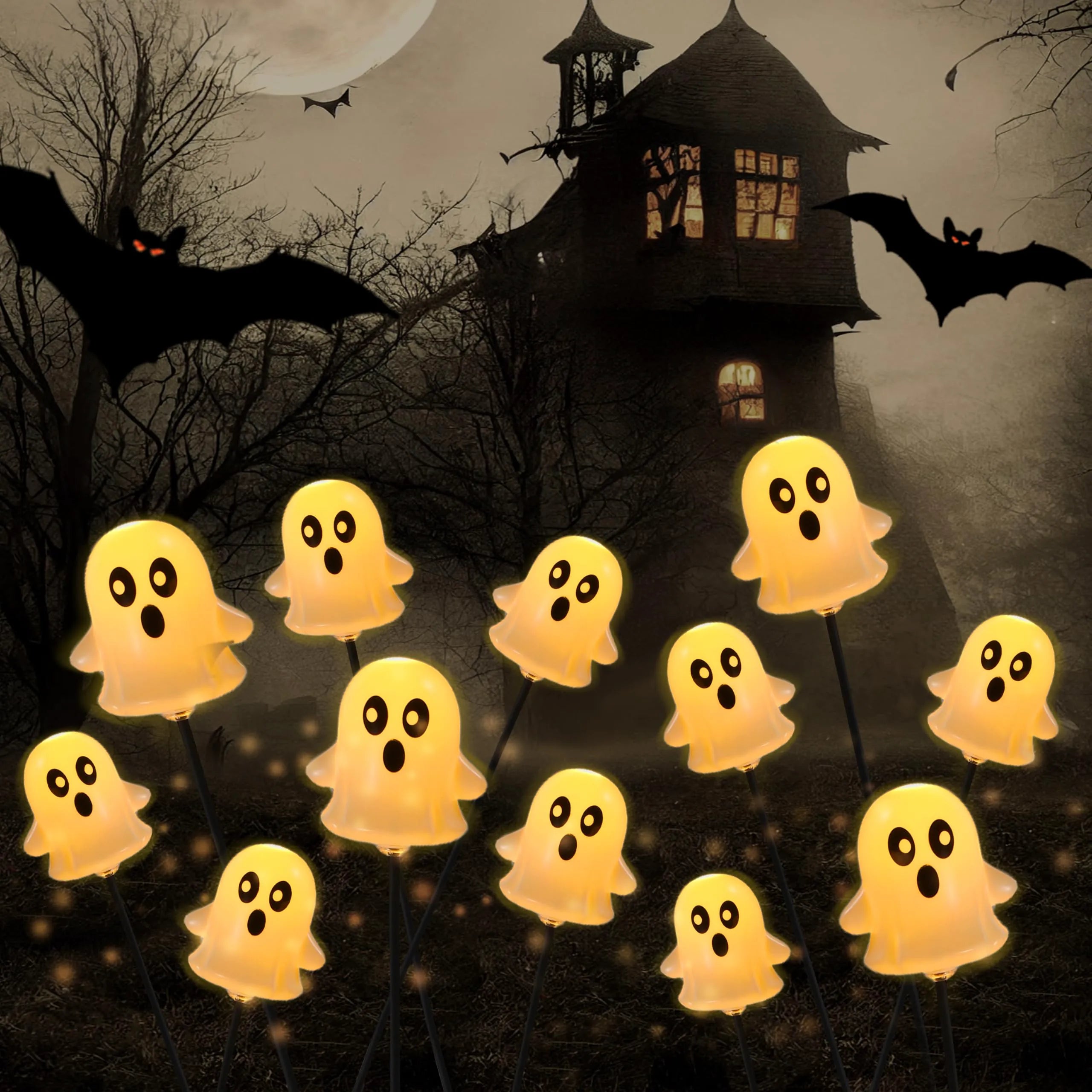 2-Pack 12-LED Solar-Powered Ghost Lights