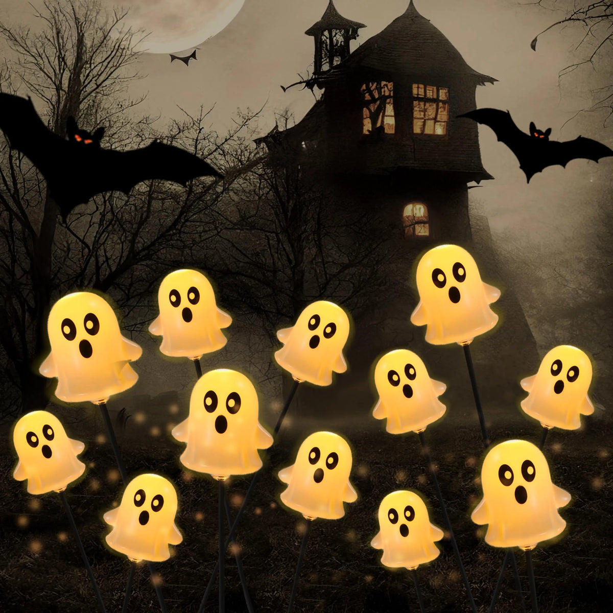 2-Pack 12-LED Solar-Powered Ghost Lights