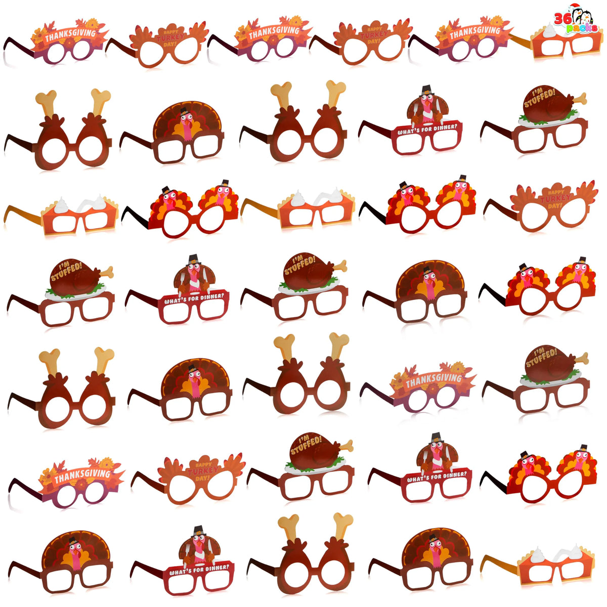 36 Pack Thanksgiving Turkey Eyeglasses Photo Props for Kids