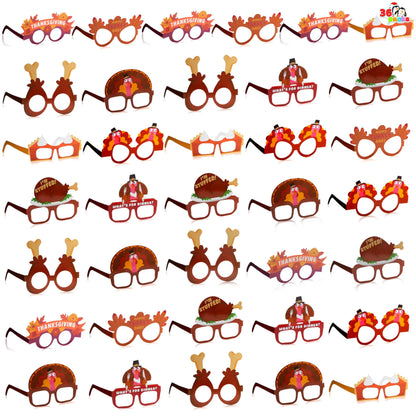 36 Pack Thanksgiving Turkey Eyeglasses Photo Props for Kids