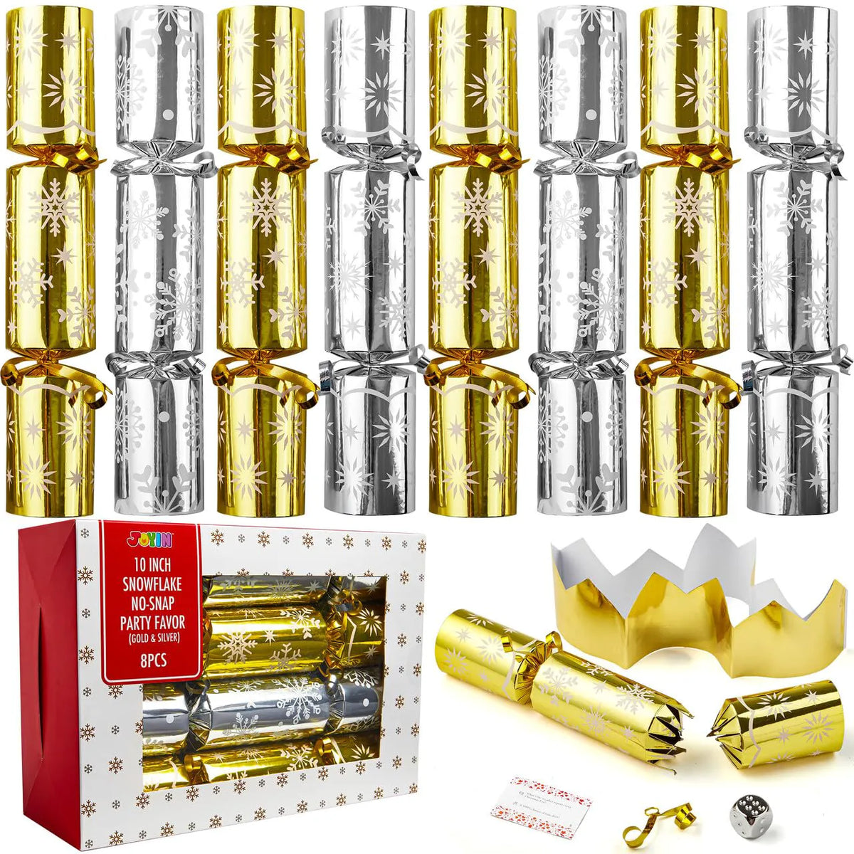 Gold & Silver Snowflake Christmas Party Favors (10in, 8 Pack)