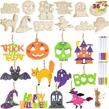 36-Piece Halloween Wooden Painting Craft Kit