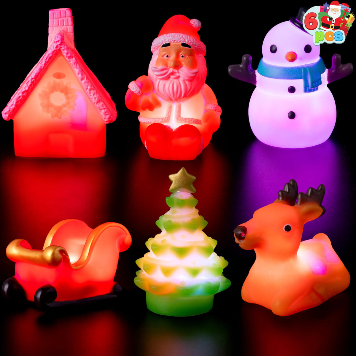 6 Pack Christmas Glow Bath Toys
