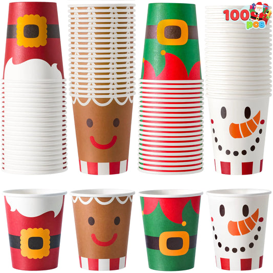 100 Pack 9oz Christmas Disposable Paper Cups