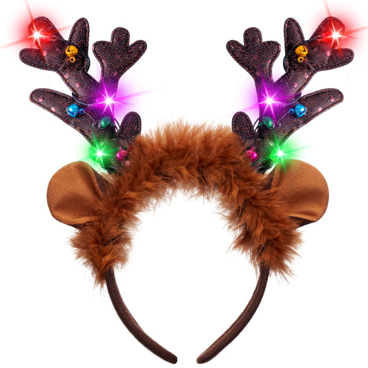 Holiday Light-Up Reindeer Headband for Adults and Kids