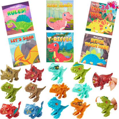 24 Valentine's Day Cards with Dinosaur Toys